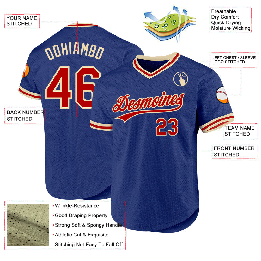 Custom Royal Red-Cream Authentic Throwback Baseball Jersey baseball jersey product view 3