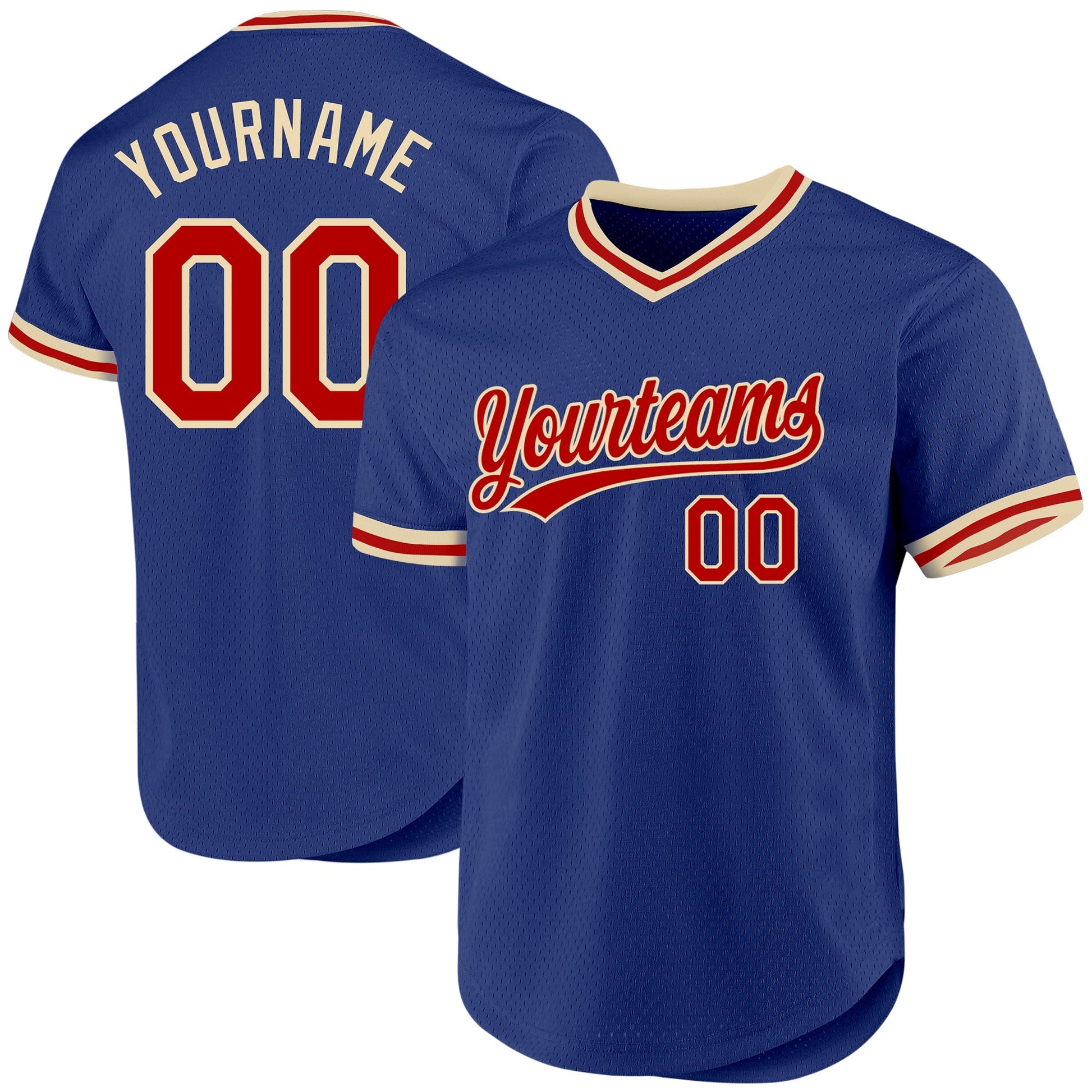 Custom Royal Red-Cream Authentic Throwback Baseball Jersey baseball jersey product view 1