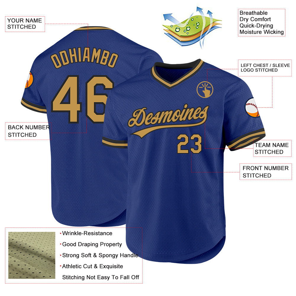 Custom Royal Old Gold-Black Authentic Throwback Baseball Jersey baseball jersey product view 3