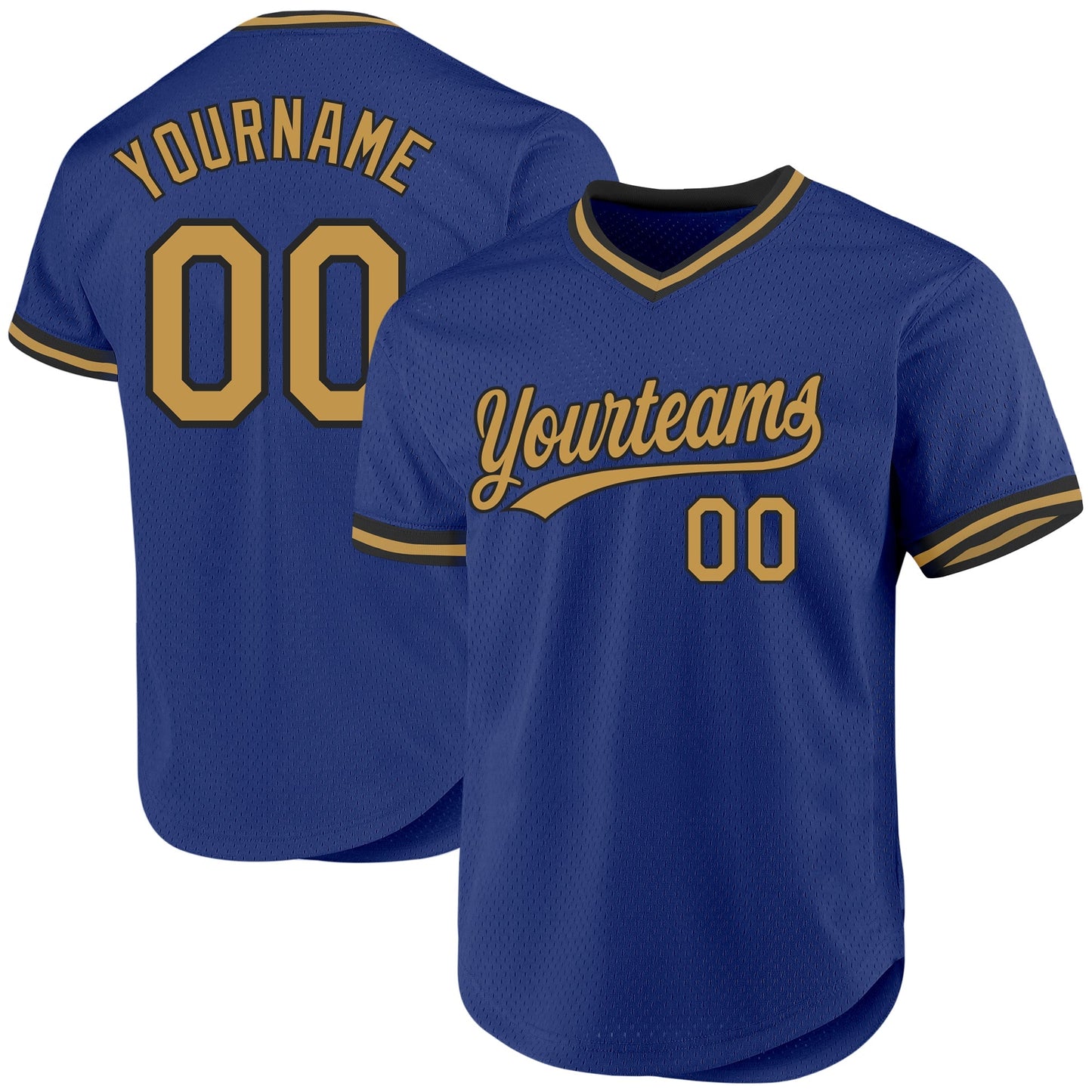 Custom Royal Old Gold-Black Authentic Throwback Baseball Jersey baseball jersey product view 1