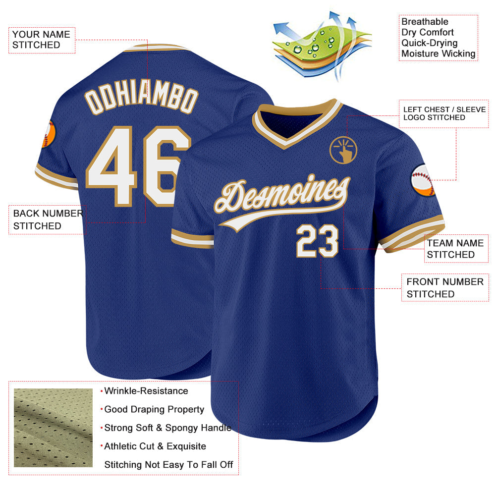 Custom Royal White-Old Gold Authentic Throwback Baseball Jersey baseball jersey product view 3