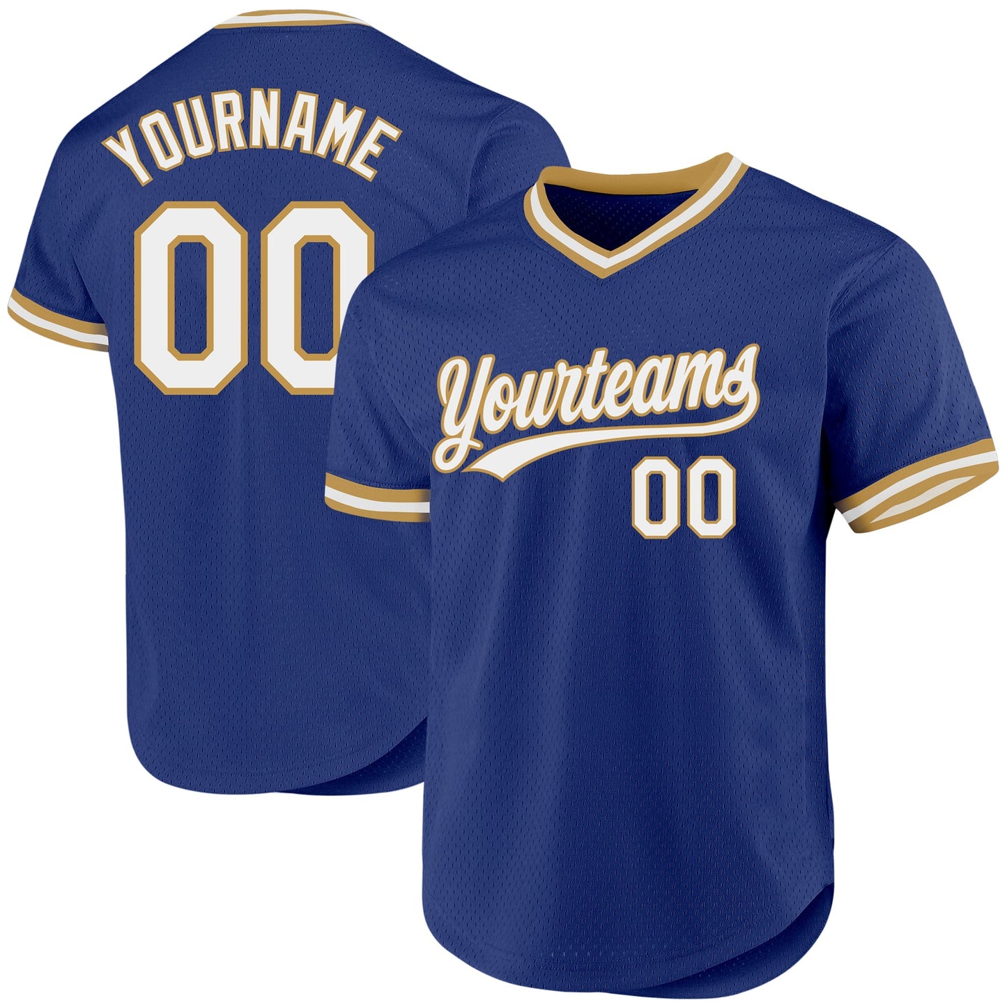 Custom Royal White-Old Gold Authentic Throwback Baseball Jersey baseball jersey product view 1