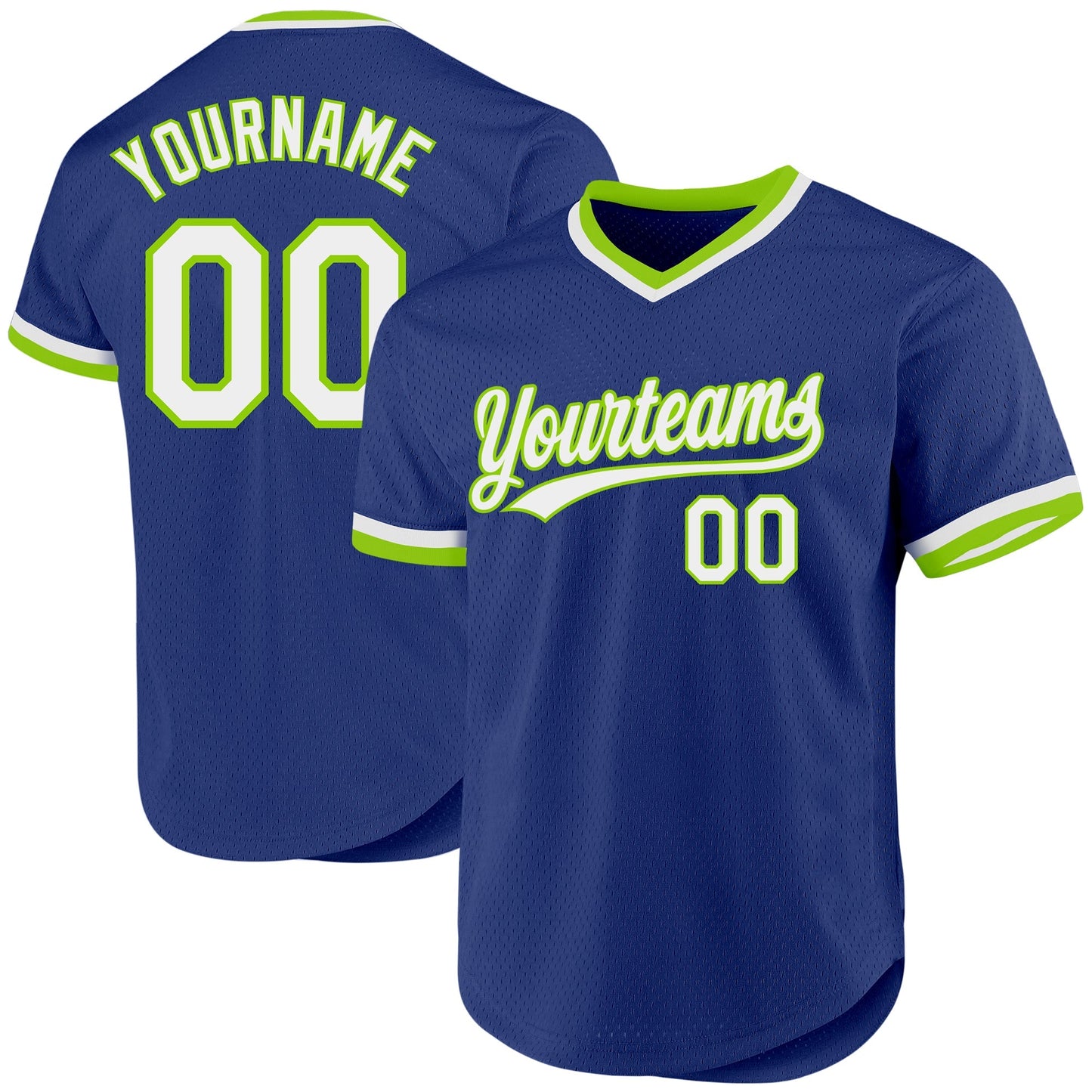 Custom Royal White-Neon Green Authentic Throwback Baseball Jersey baseball jersey product view 1