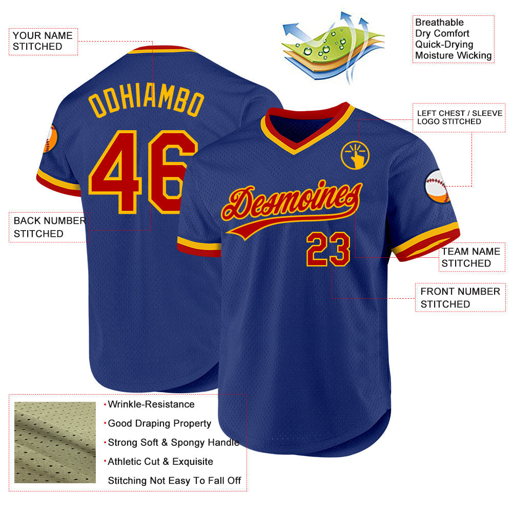 Custom Royal Red-Gold Authentic Throwback Baseball Jersey baseball jersey product view 3