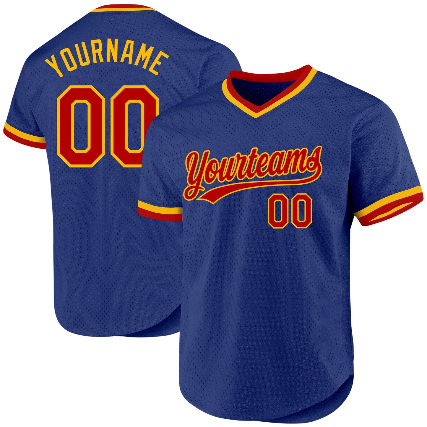 Custom Royal Red-Gold Authentic Throwback Baseball Jersey baseball jersey product view 1