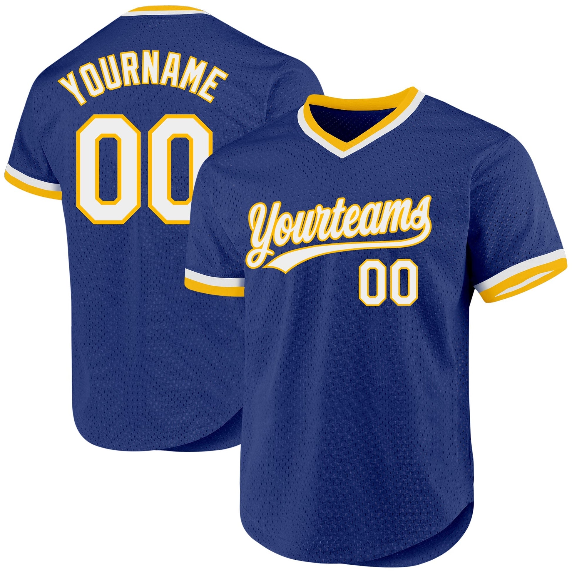 Custom Royal White-Gold Authentic Throwback Baseball Jersey baseball jersey product view 1
