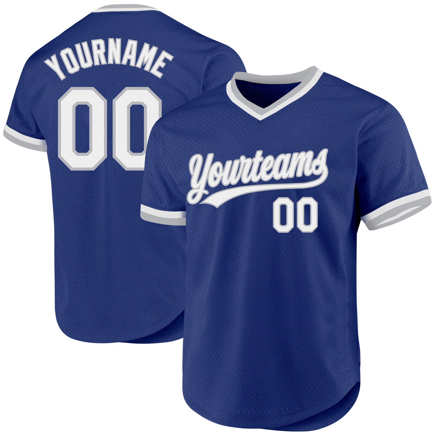 Custom Royal White-Gray Authentic Throwback Baseball Jersey baseball jersey product view 1