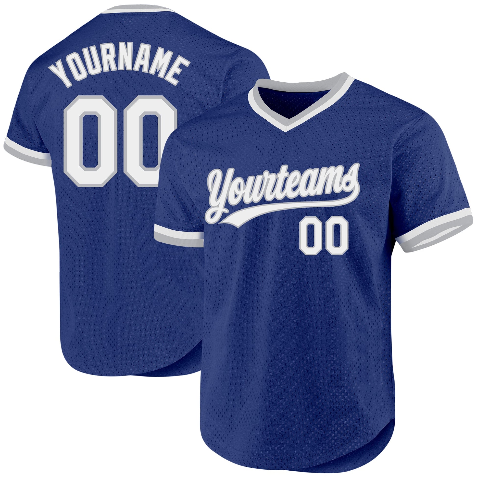 Custom Royal White-Gray Authentic Throwback Baseball Jersey baseball jersey product view 1