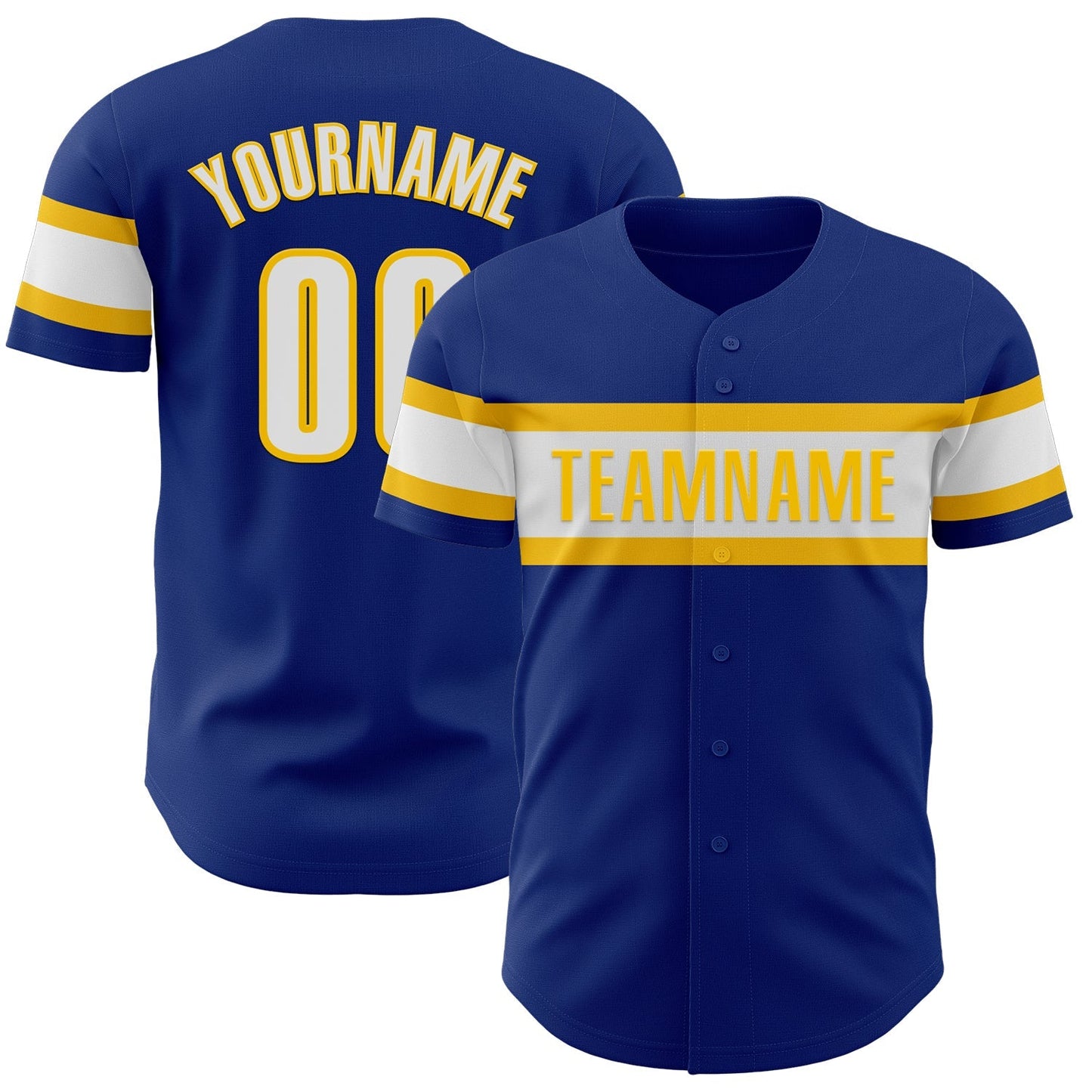 Custom Royal White-Yellow Authentic Baseball Jersey baseball jersey product view 1