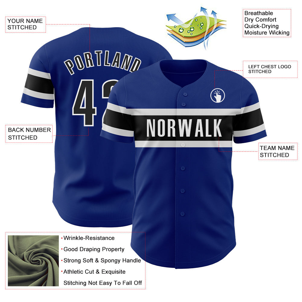 Custom Royal Black-White Authentic Baseball Jersey baseball jersey product view 3