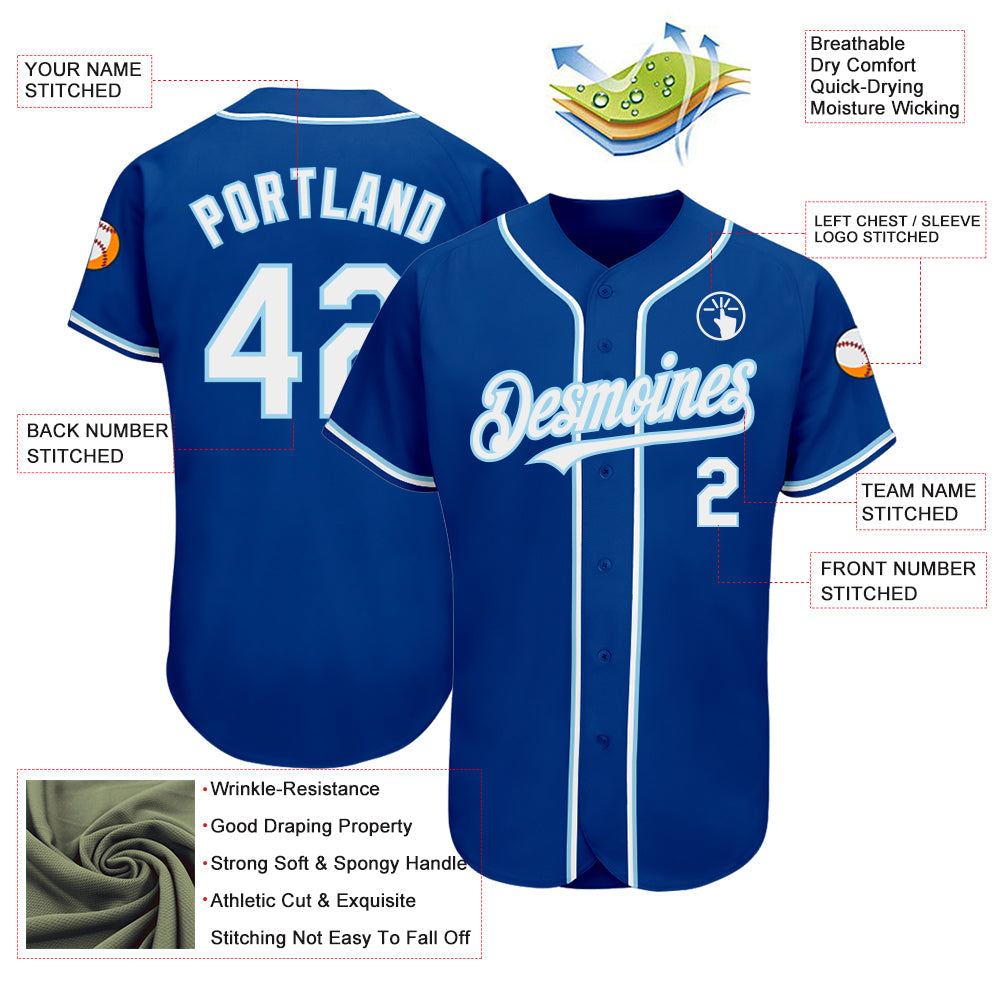 Custom Royal White-Light Blue Authentic Baseball Jersey baseball jersey product view 4