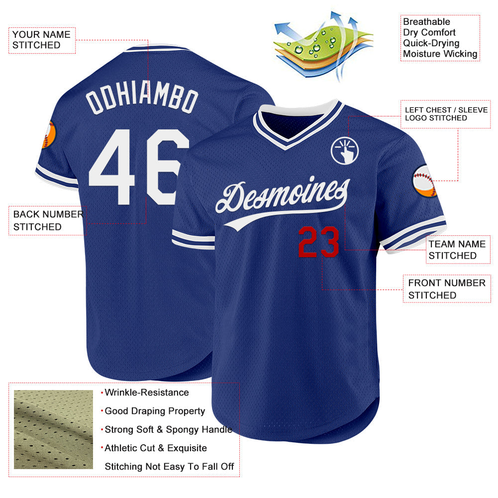 Custom Royal White-Red Authentic Throwback Baseball Jersey baseball jersey product view 3