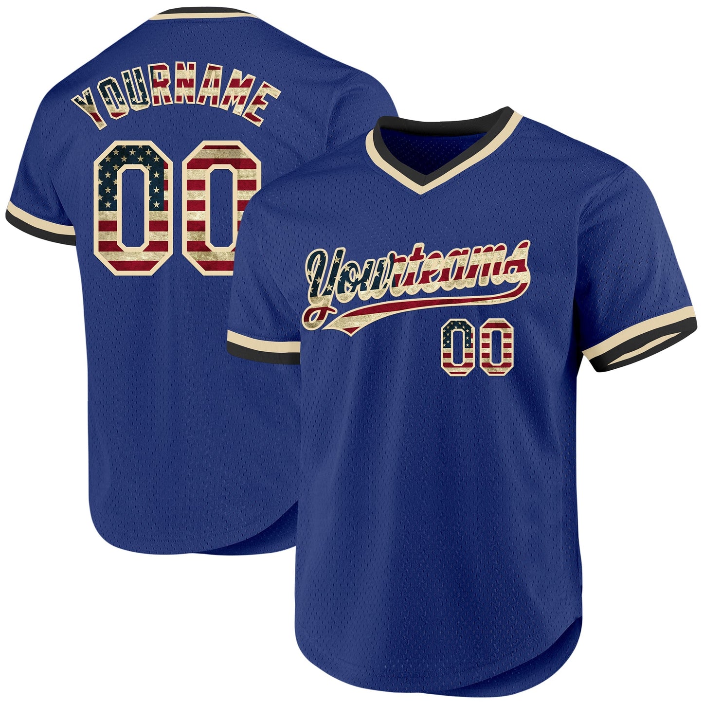 Custom Royal Vintage USA Flag Cream-Black Authentic Throwback Baseball Jersey baseball jersey product view 1