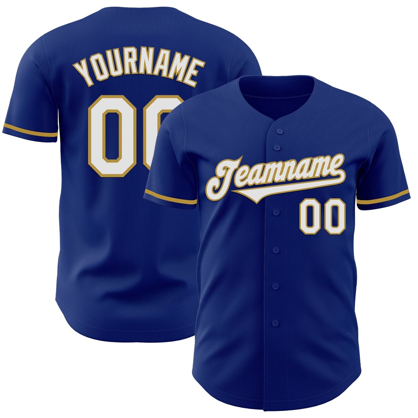 Custom Royal White-Old Gold Authentic Baseball Jersey baseball jersey product view 1