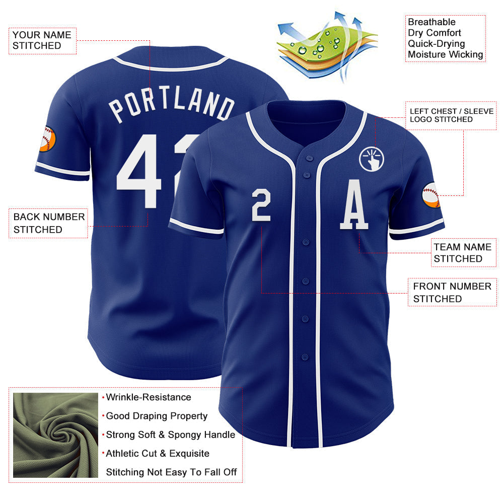 Custom Royal White Authentic Baseball Jersey baseball jersey product view 2