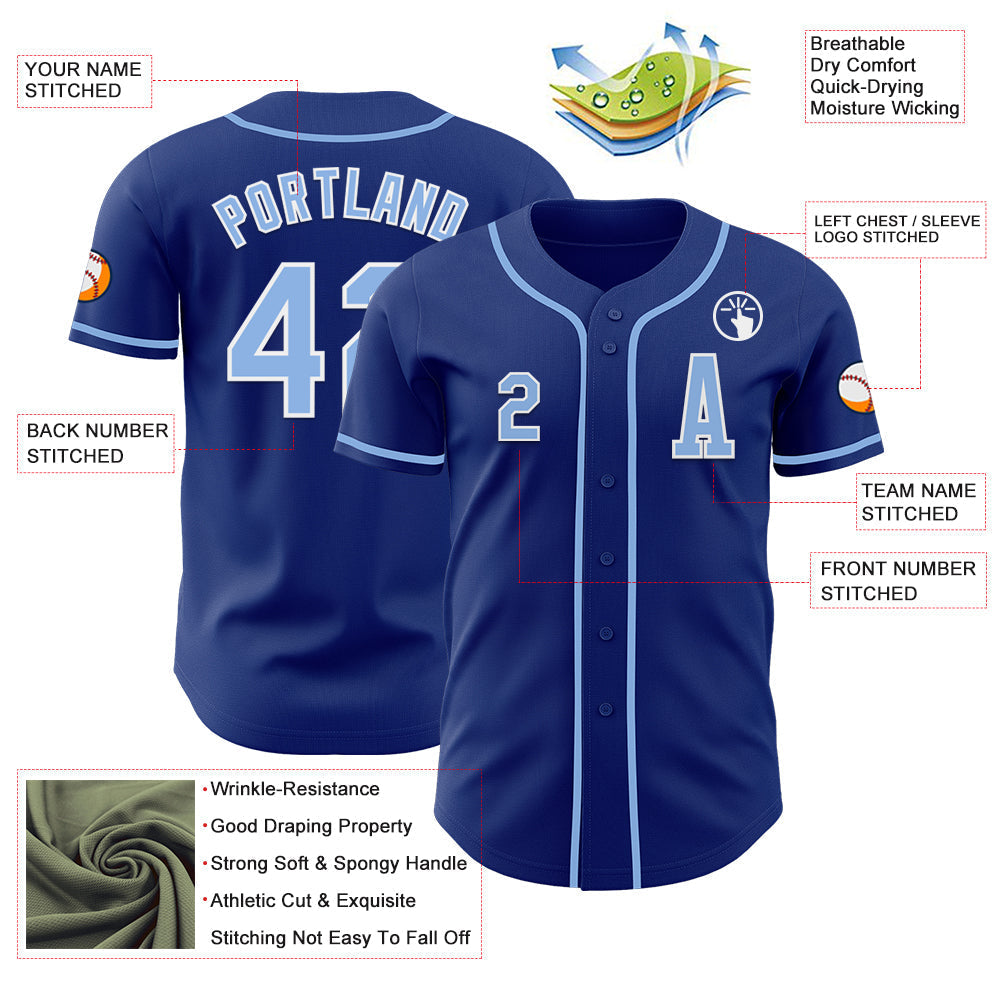 Custom Royal Light Blue-White Authentic Baseball Jersey baseball jersey product view 2