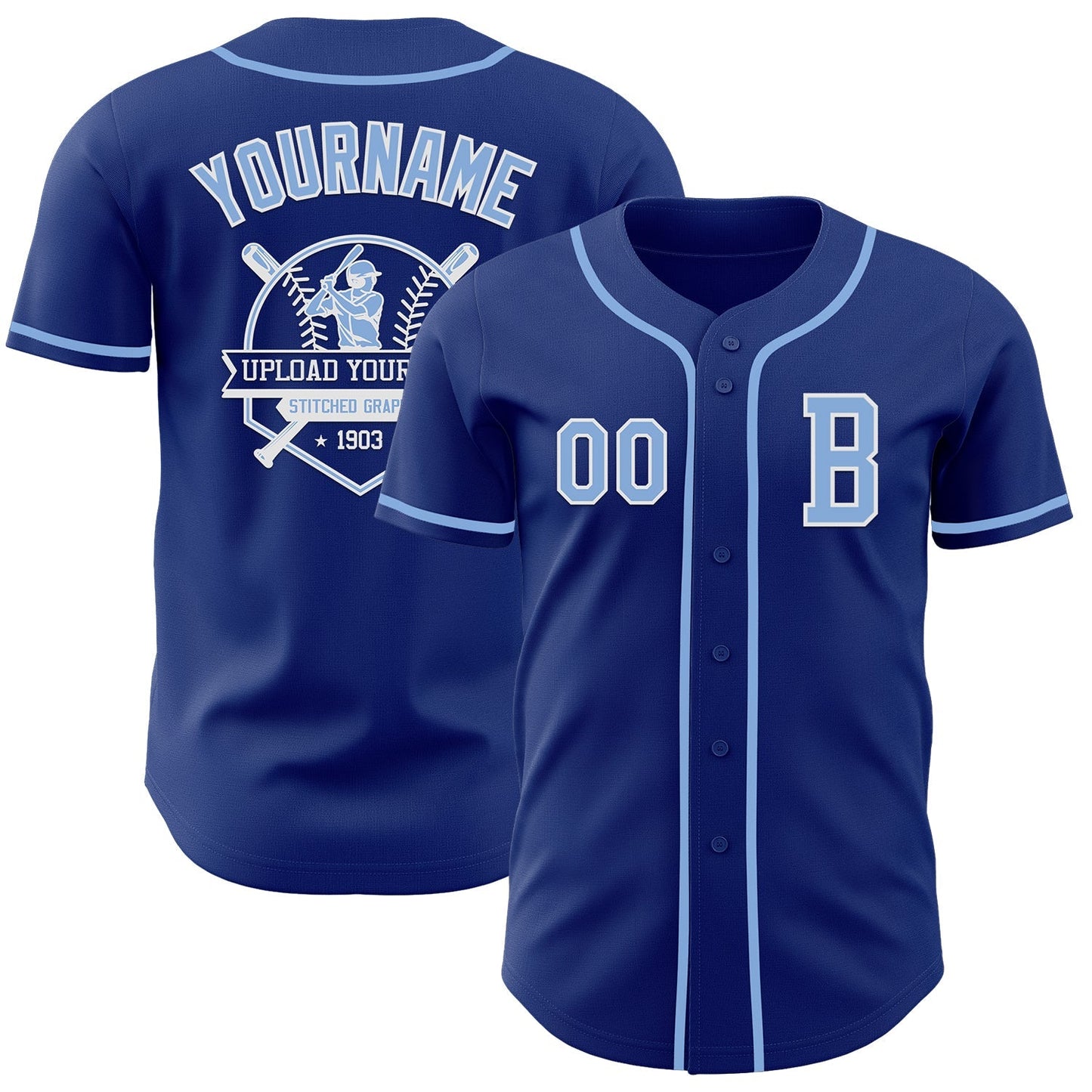Custom Royal Light Blue-White Authentic Baseball Jersey baseball jersey product view 5
