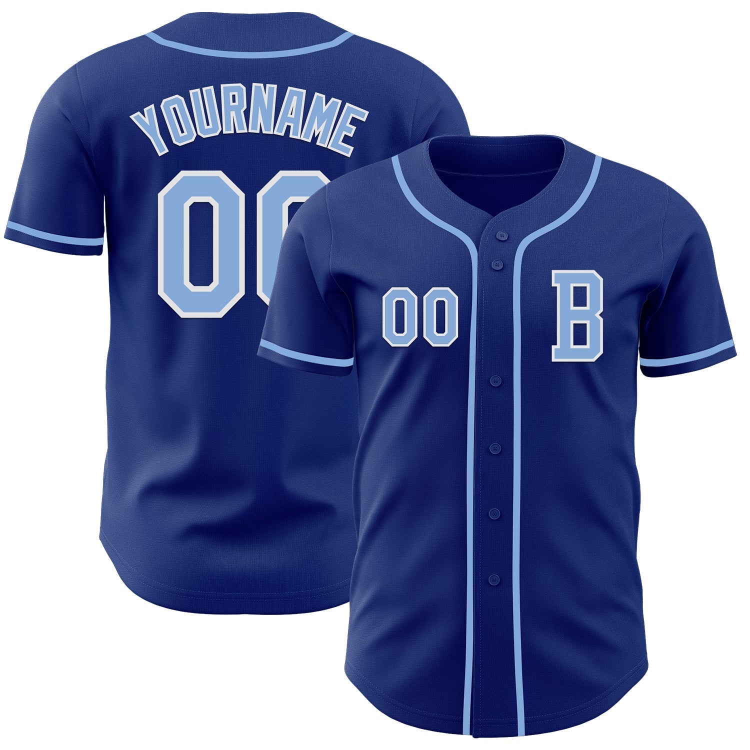 Custom Royal Light Blue-White Authentic Baseball Jersey baseball jersey product view 1