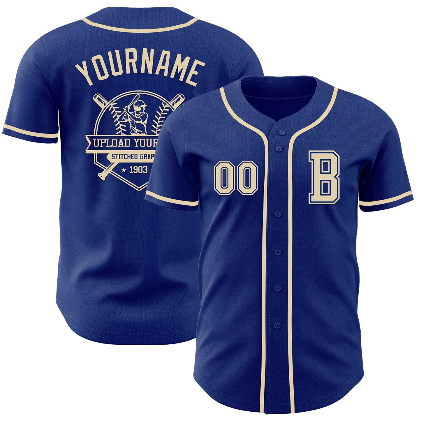 Custom Royal Cream Authentic Baseball Jersey baseball jersey product view 5