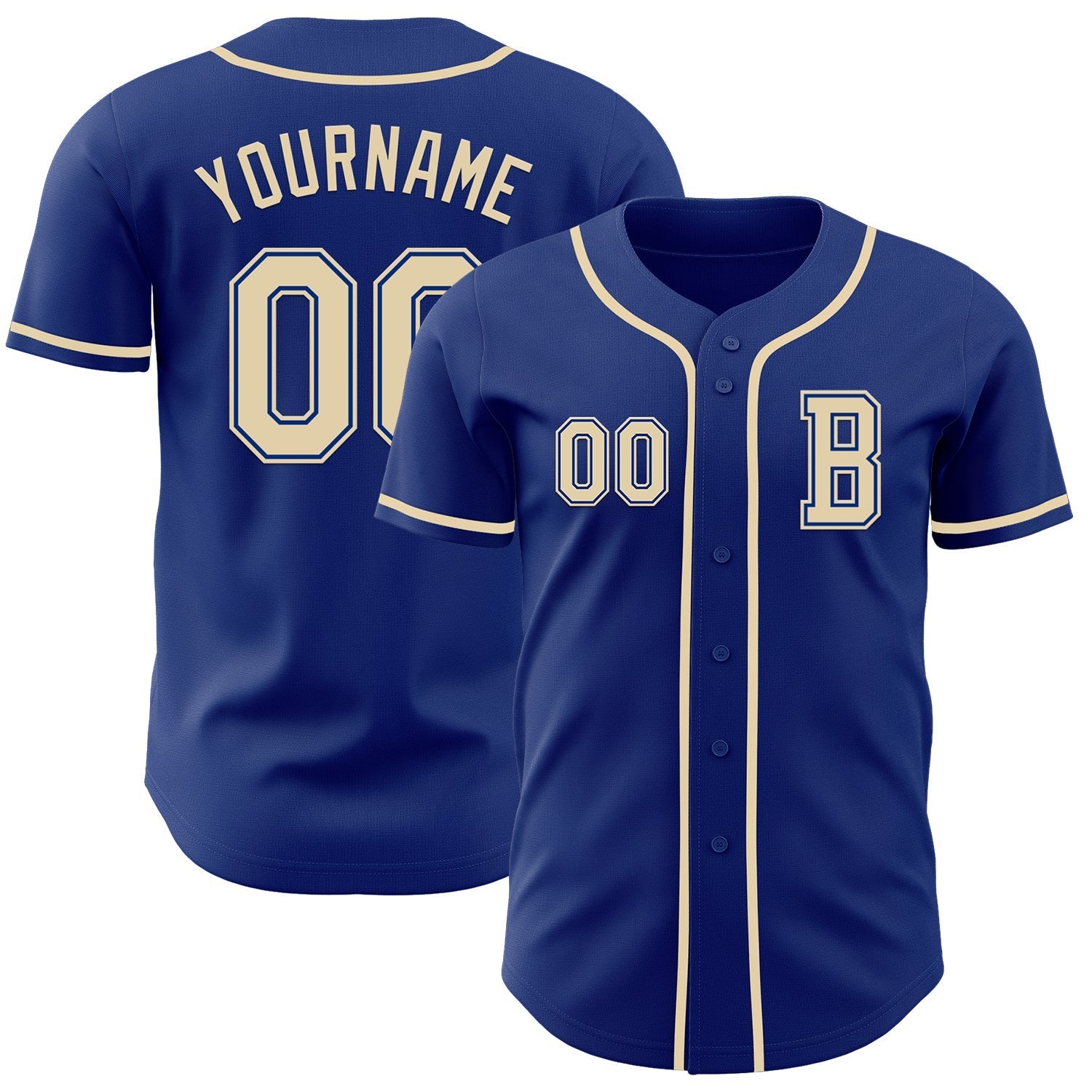 Custom Royal Cream Authentic Baseball Jersey baseball jersey product view 1