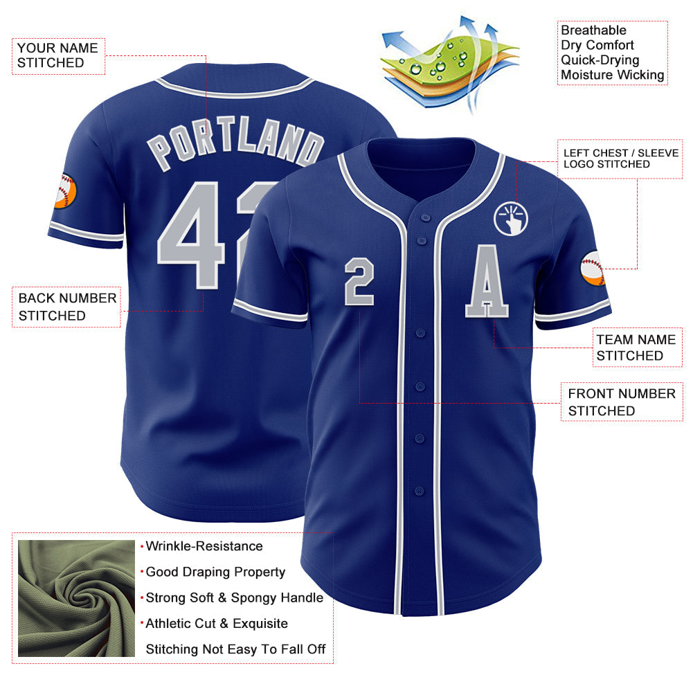 Custom Royal Gray-White Authentic Baseball Jersey baseball jersey product view 2