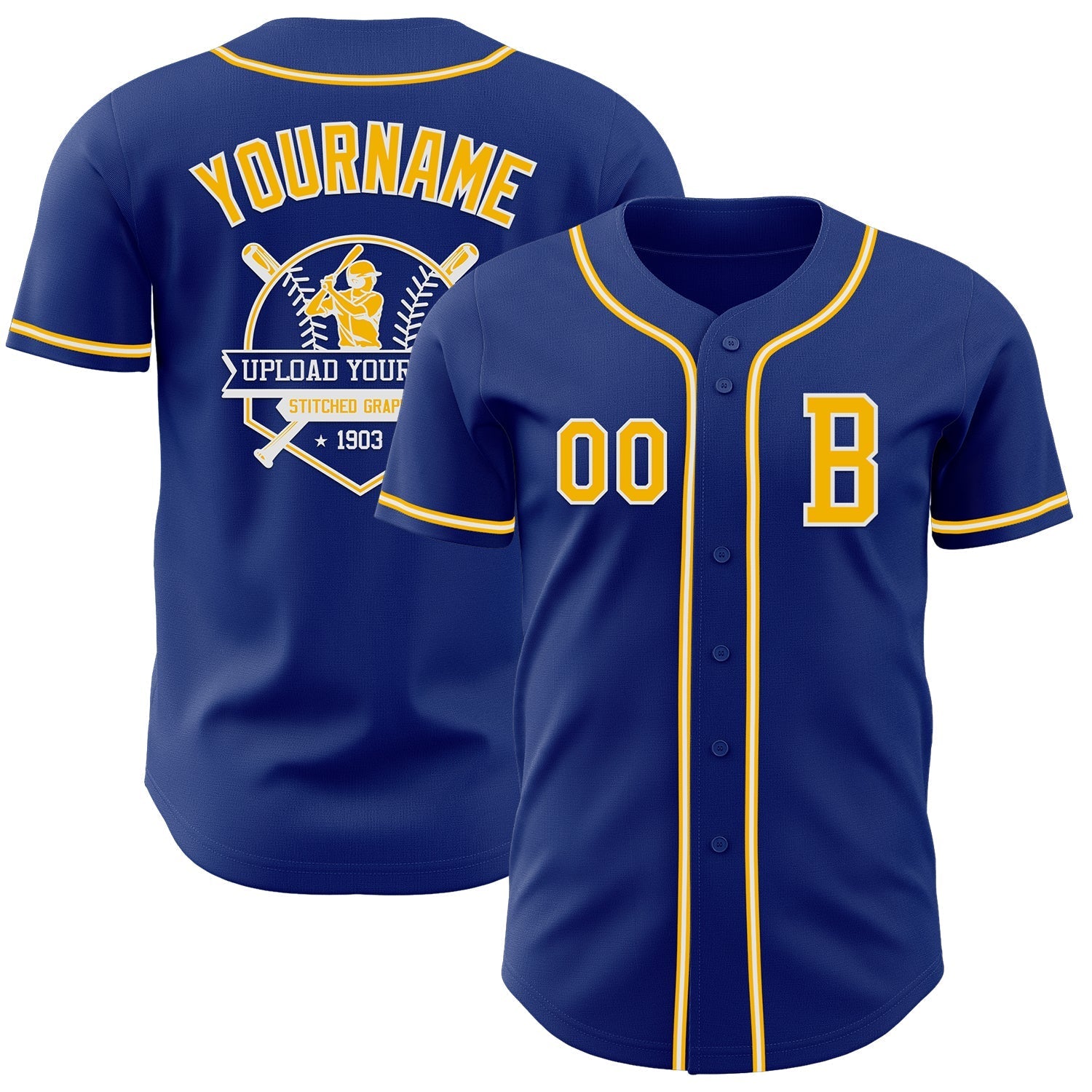 Custom Royal Gold-White Authentic Baseball Jersey baseball jersey product view 5