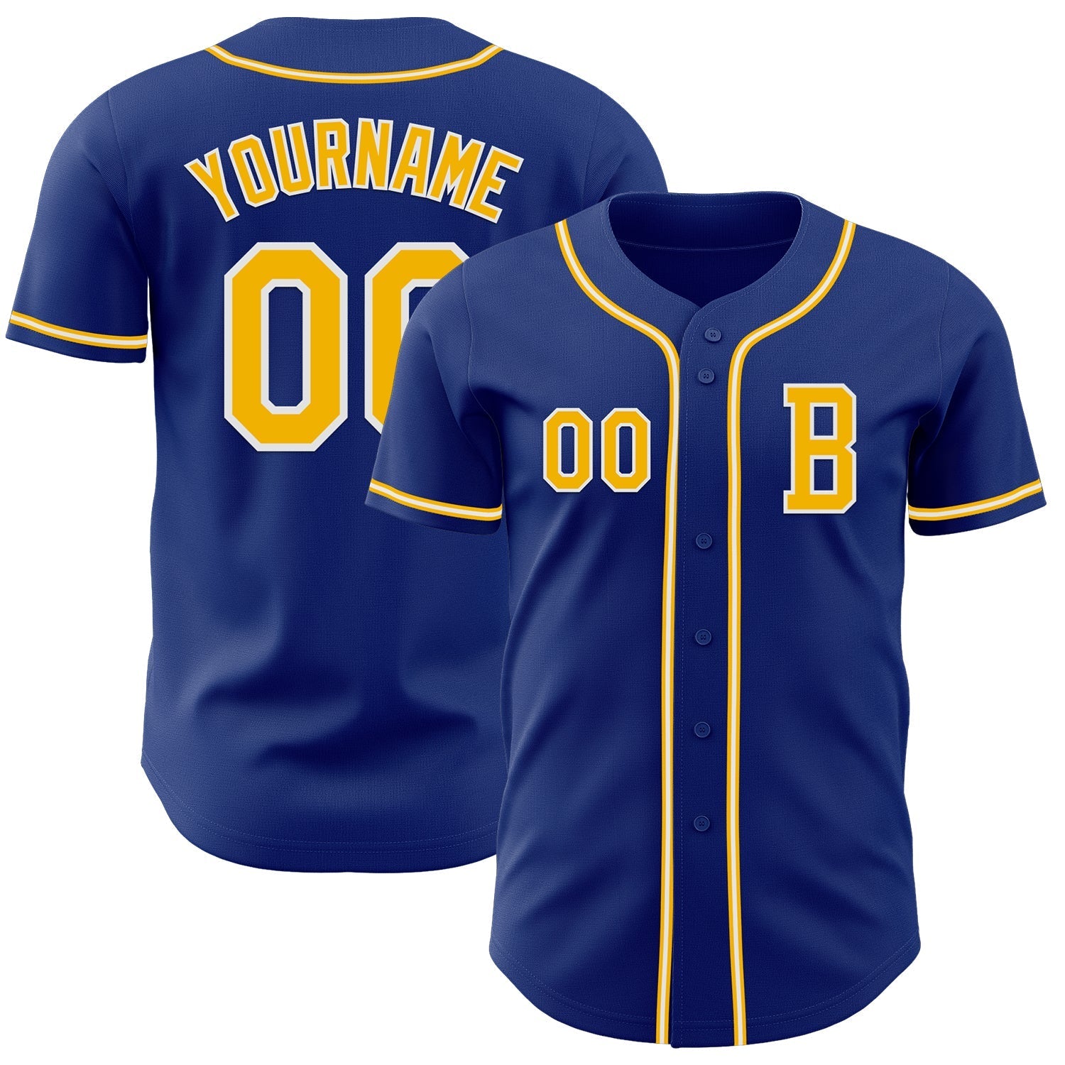 Custom Royal Gold-White Authentic Baseball Jersey baseball jersey product view 1