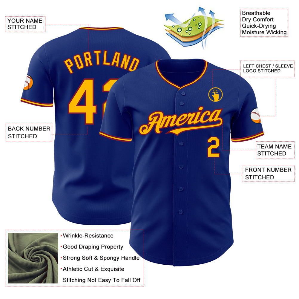 Custom Royal Gold-Crimson Authentic Baseball Jersey baseball jersey product view 3