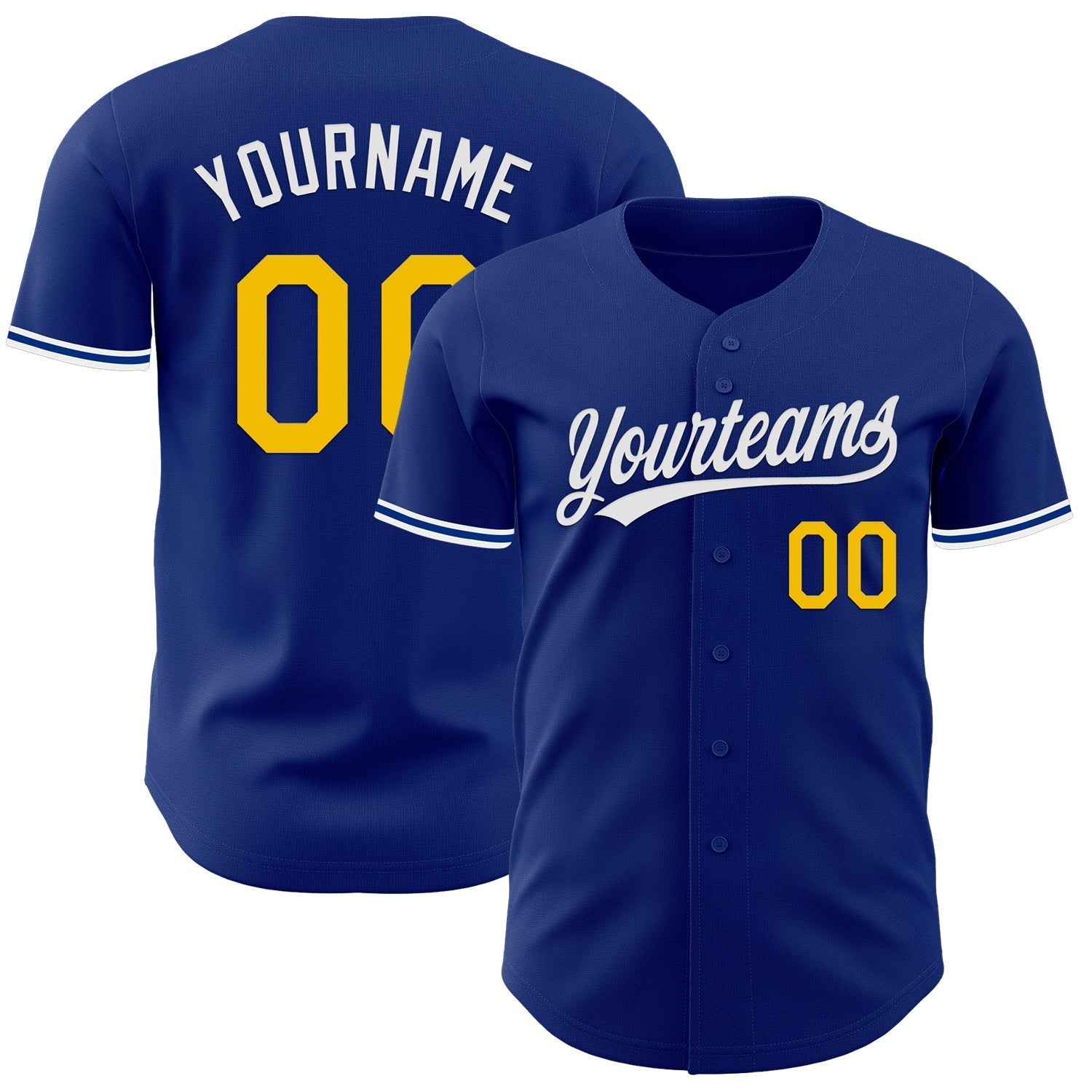 Custom Royal Yellow-White Authentic Baseball Jersey baseball jersey product view 1
