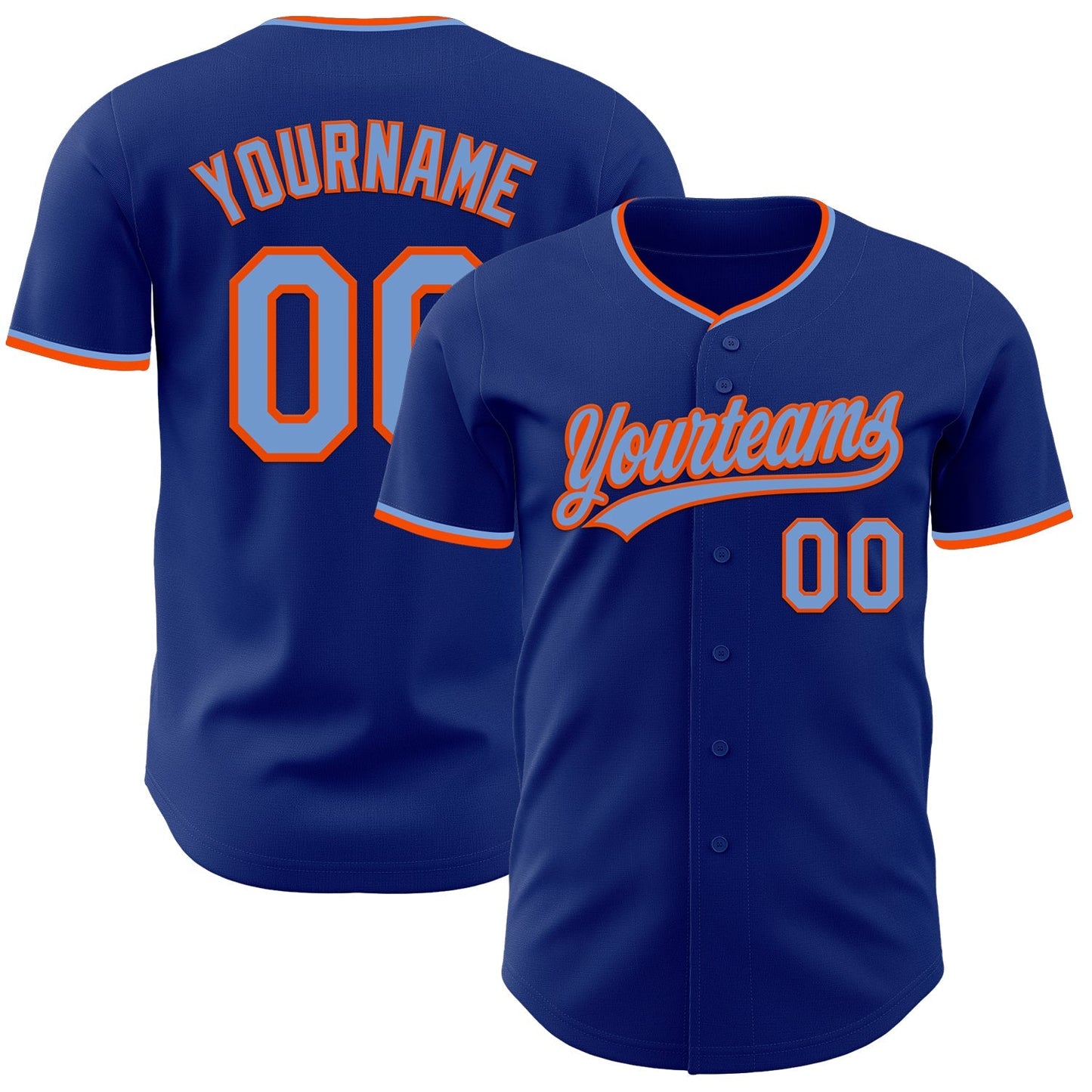Custom Royal Powder Blue-Orange Authentic Baseball Jersey baseball jersey product view 1