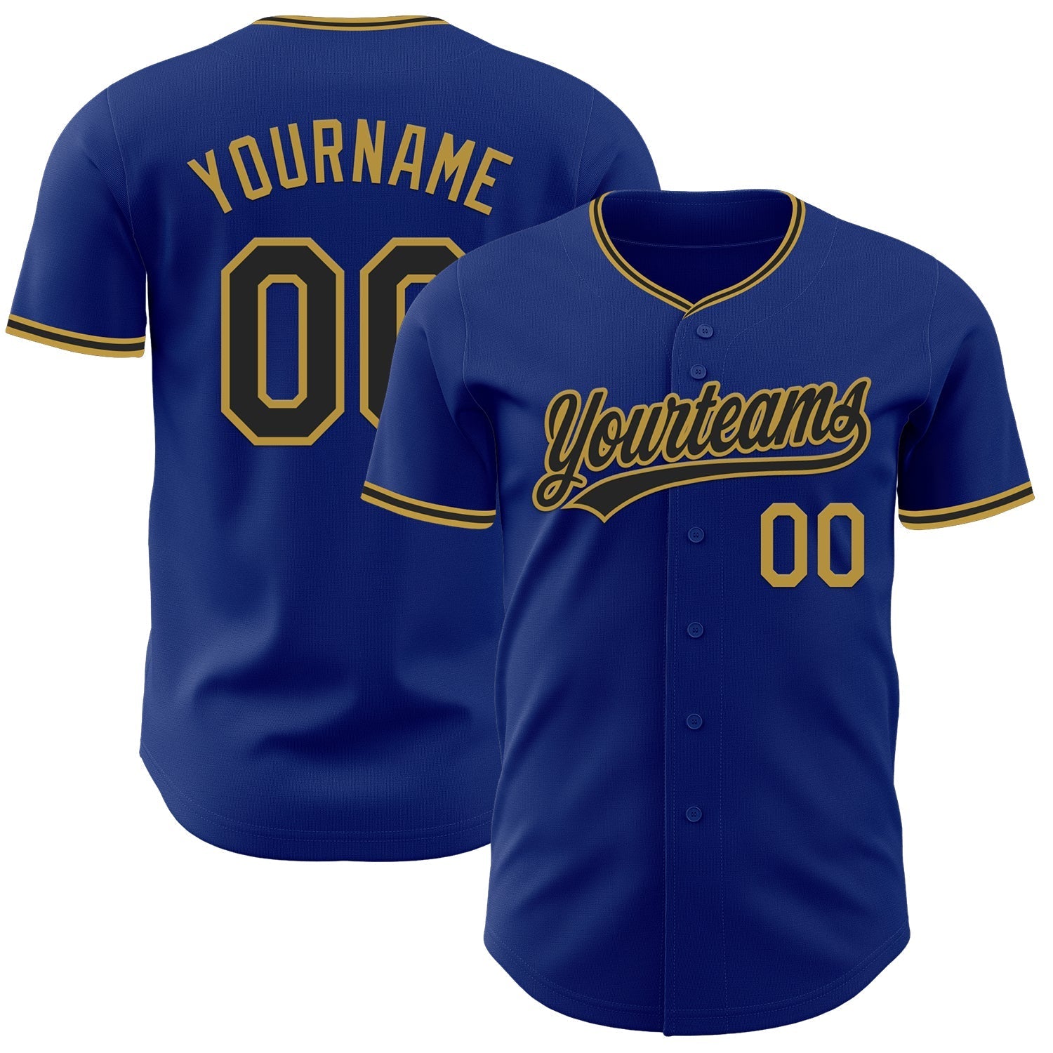 Custom Royal Black-Old Gold Authentic Baseball Jersey baseball jersey product view 1