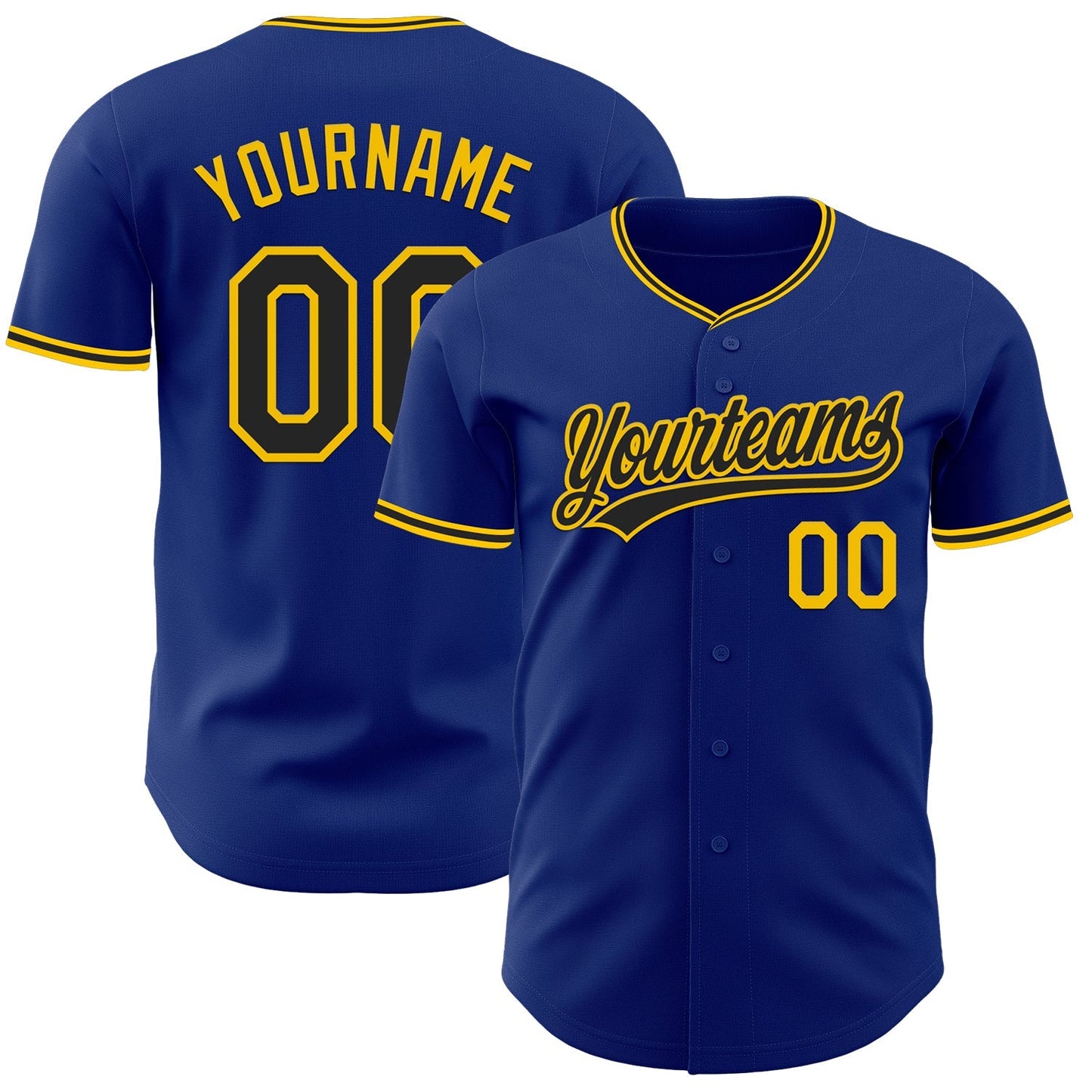 Custom Royal Black-Yellow Authentic Baseball Jersey baseball jersey product view 1