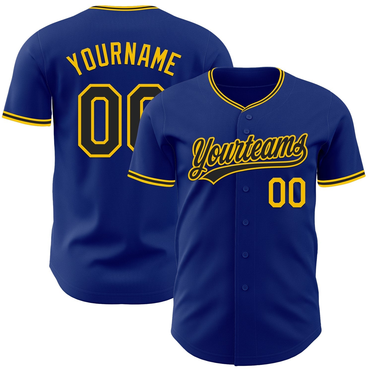 Custom Royal Black-Yellow Authentic Baseball Jersey baseball jersey product view 1