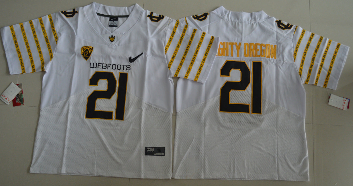 Royce Freeman 21 White 100 Retro Edition College Football Jersey football jersey product view 1
