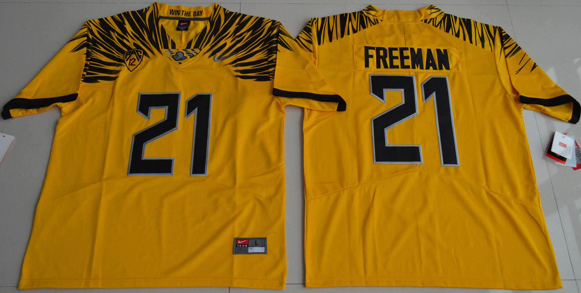 Royce Freeman 21 Yellow 2016 Lightning Edition College Football Jersey football jersey product view 1
