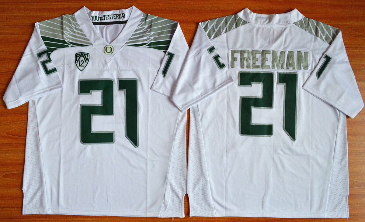 Royce Freeman 21 white College Football Jersey football jersey product view 1