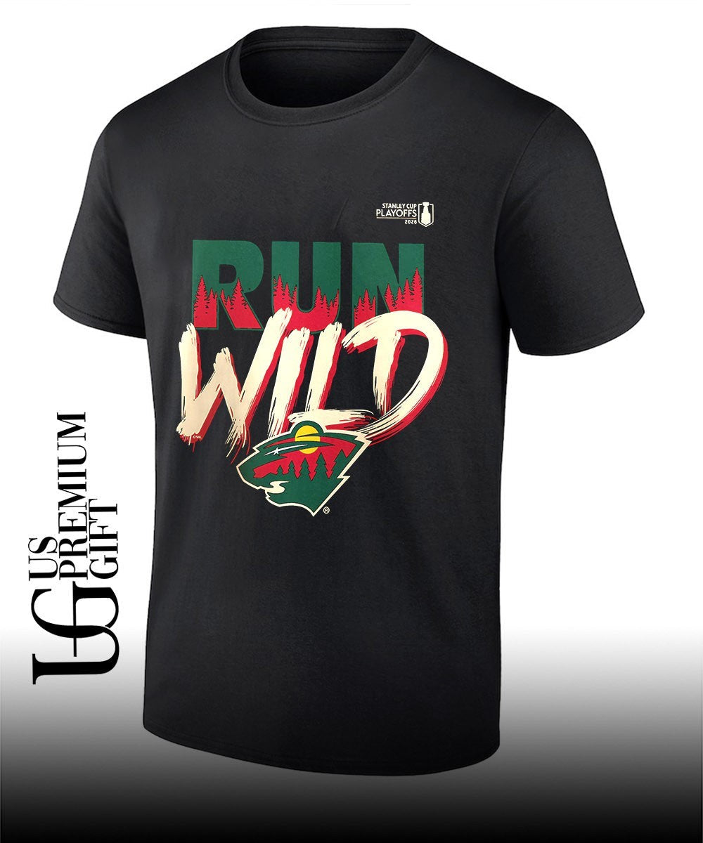Run Wild Minnesota Wild NHL 2026 Stanley Cup Playoffs slogan shirt Unisex T-shirt, Sweatshirt, Hoodie, Long Sleeve Tee - T-Shirt, Sweatshirt, Hoodie