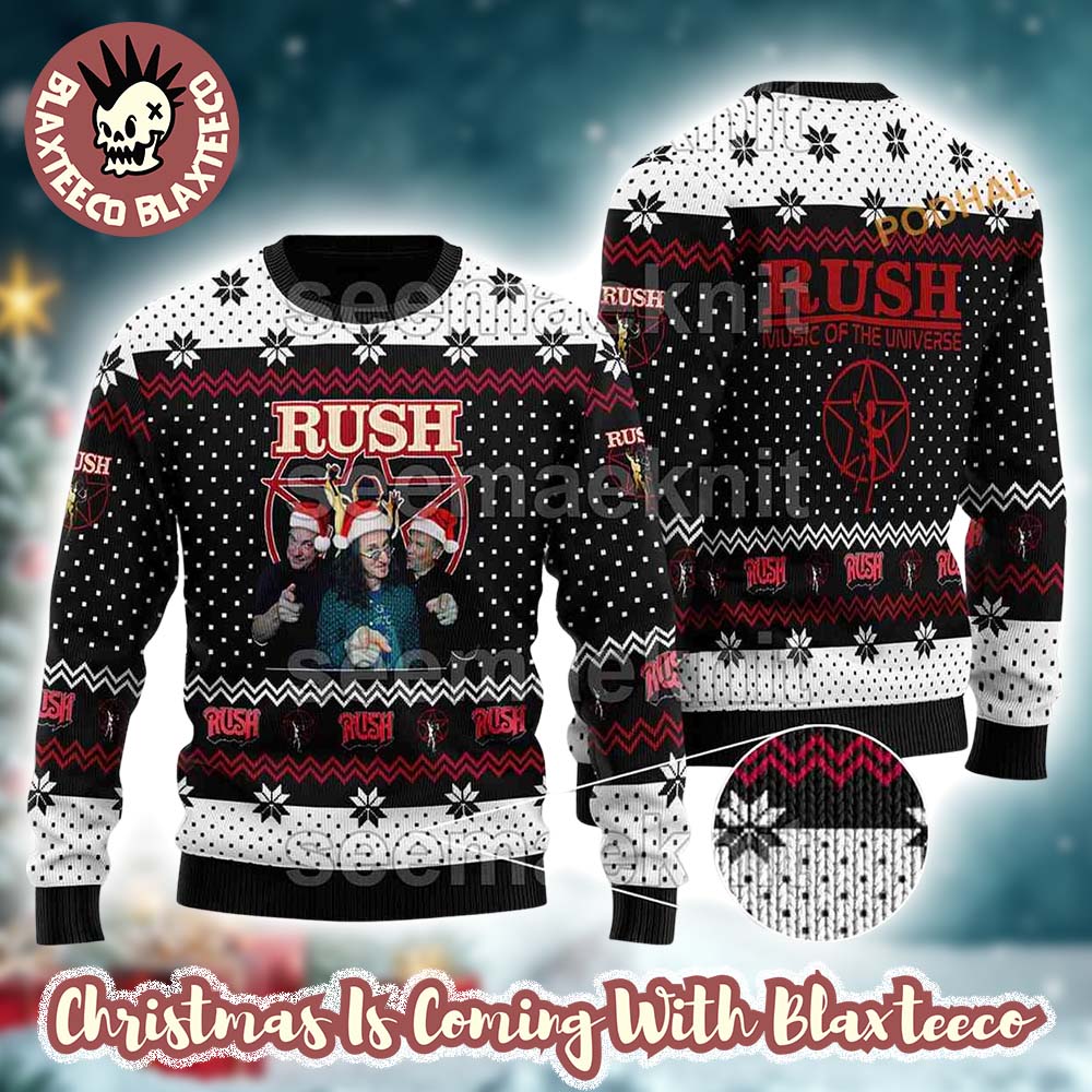 Rush Band Music Of The Universe Funny Santa Hat Ugly Christmas Sweater Unisex T-shirt, Sweatshirt, Hoodie, Long Sleeve Tee - T-Shirt, Sweatshirt, Hoodie