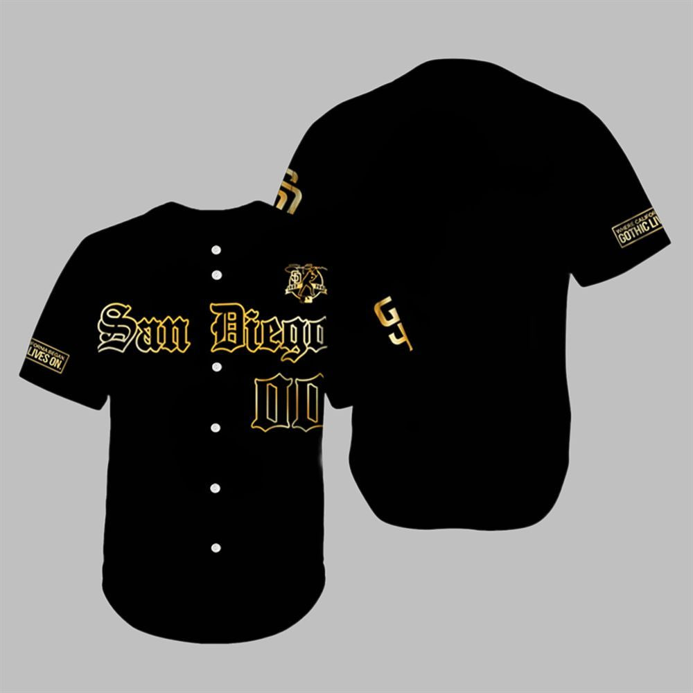 SD Padres Gothic Gold 2025 Jersey - Grishko.com baseball jersey product view 1
