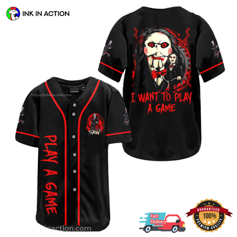 Saw Jigsaw I Want To Play A Game Halloween Baseball Jersey Outfit Mens baseball jersey product view 1