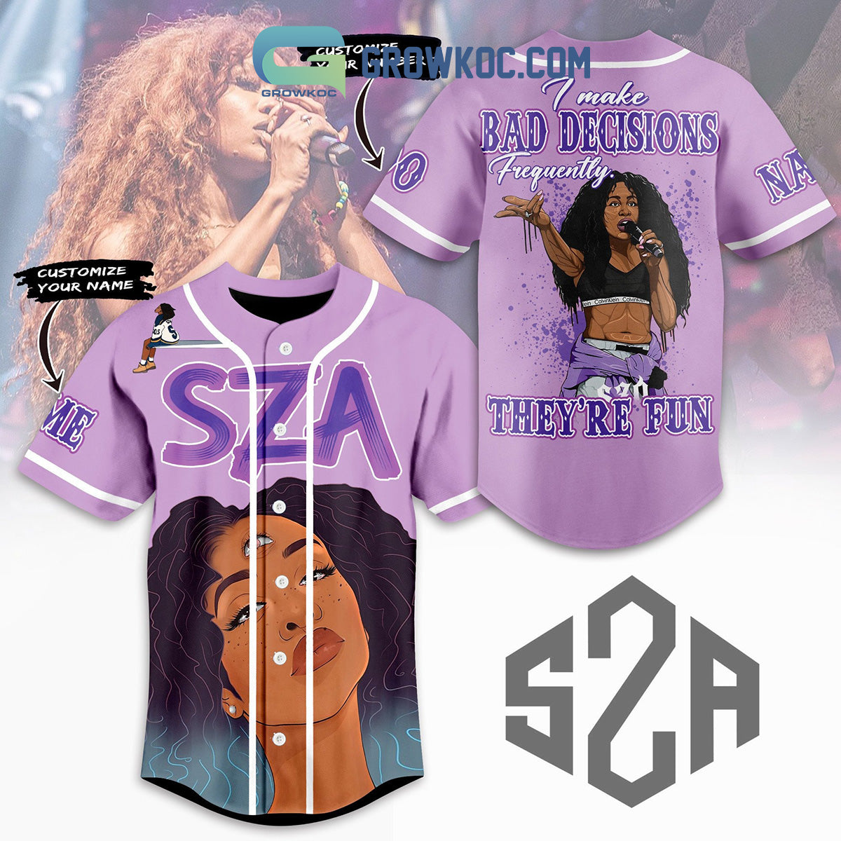 SZA I Make Bad Decisions Frequently They’re Fun Personalized Baseball Jersey baseball jersey product view 1