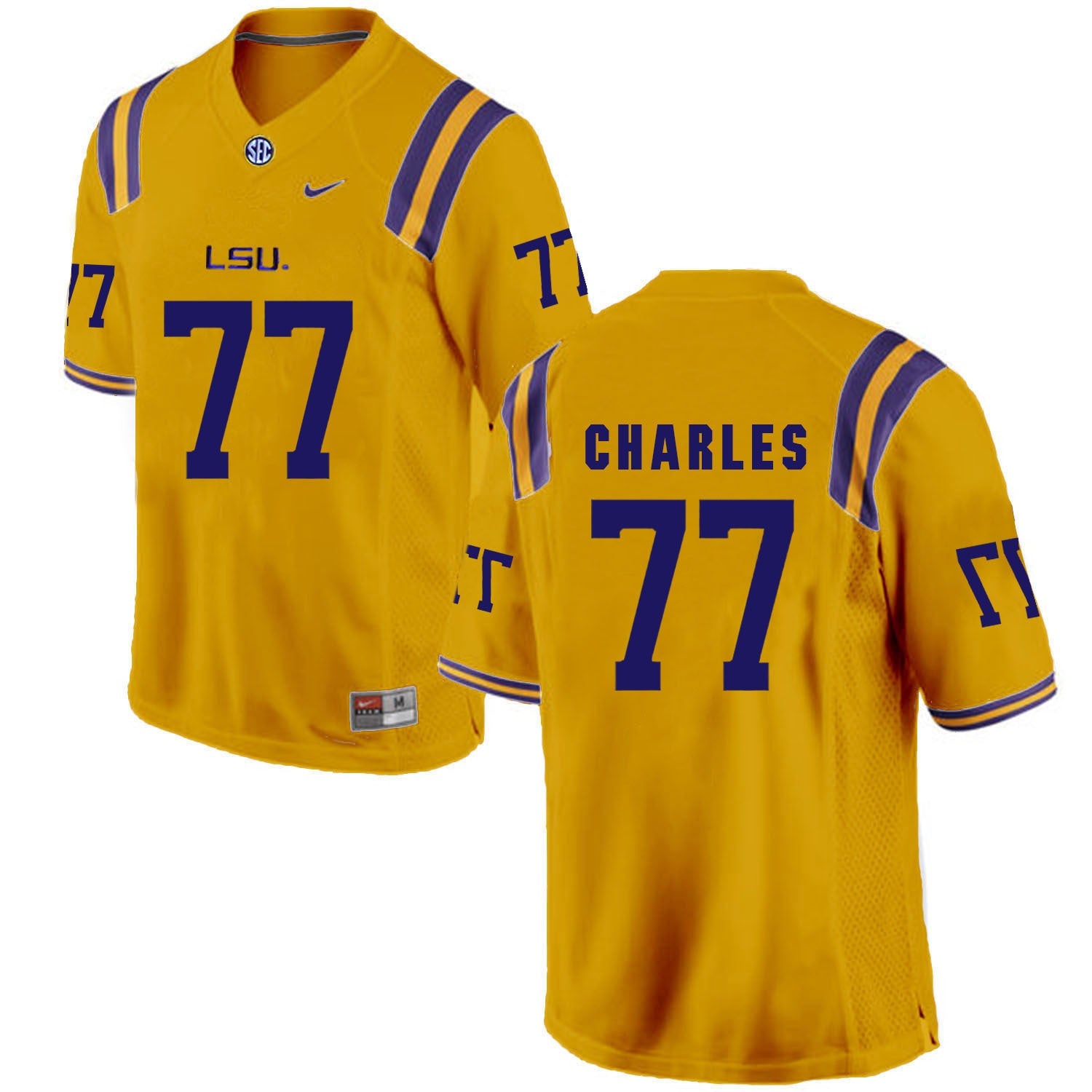 Saahdiq Charles 77 Gold College Football Jersey football jersey product view 1