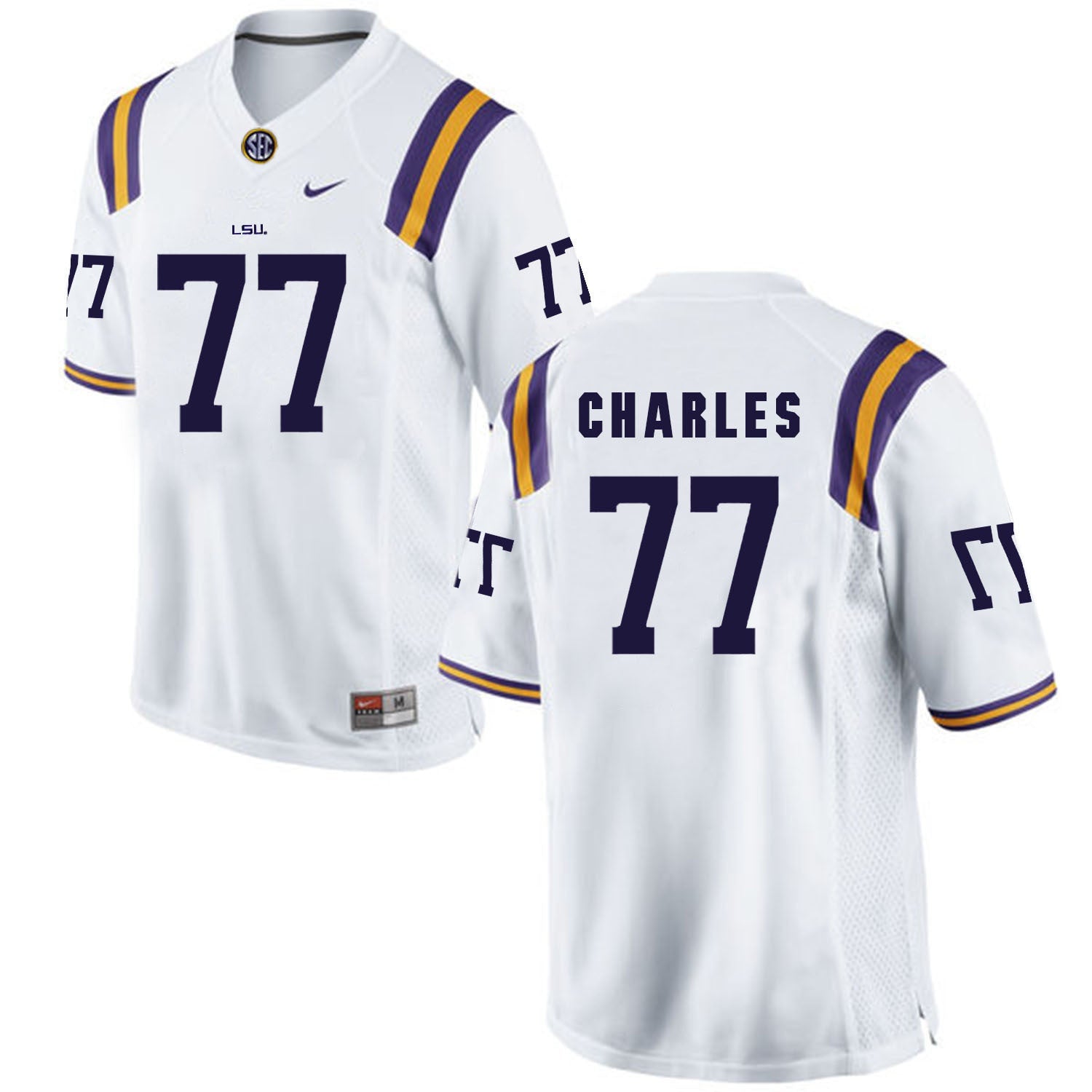 Saahdiq Charles 77 White College Football Jersey football jersey product view 1