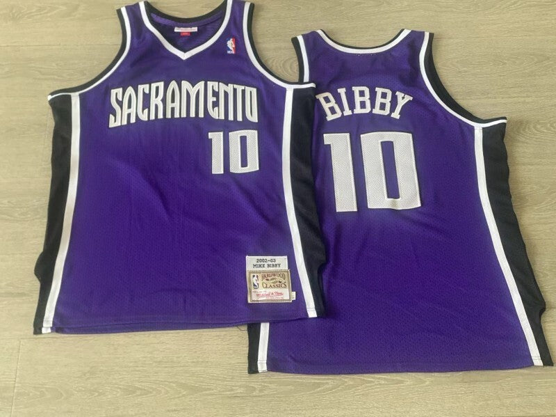 Sacramento Kings #10 Mike Bibby mitchell&ness Kings 10 # Bibby 2002-03 Season Purple Embroidered Style 3 basketball jersey product view 1