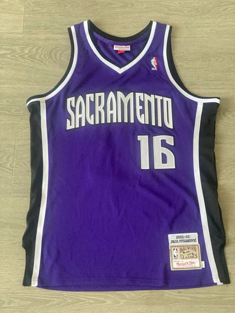 Sacramento Kings #16 Peja Stojakovic mitchell&ness Kings 16 # Ja 2002-03 Season Purple Embroidered Style 1 basketball jersey product view 1