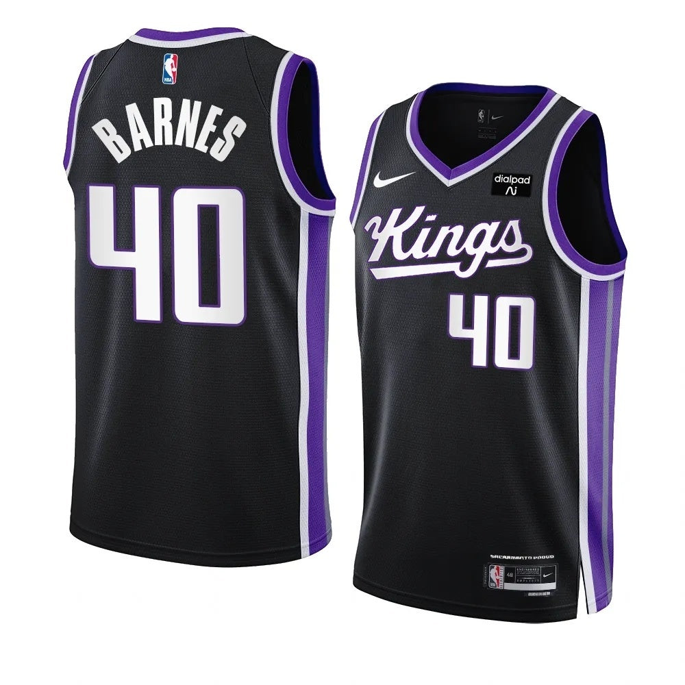 Sacramento Kings #40 Harrison Barnes 2023-24 Icon Edition Black Swingman Jersey Men's.webp basketball jersey product view 1