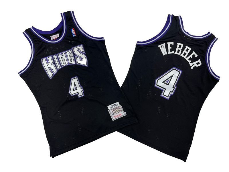 Sacramento Kings #4 Chirs Webber Kings 4 # Black 98-99 Season Mitchell Retro Jersey -- Chris . Webber Style 1 basketball jersey product view 1