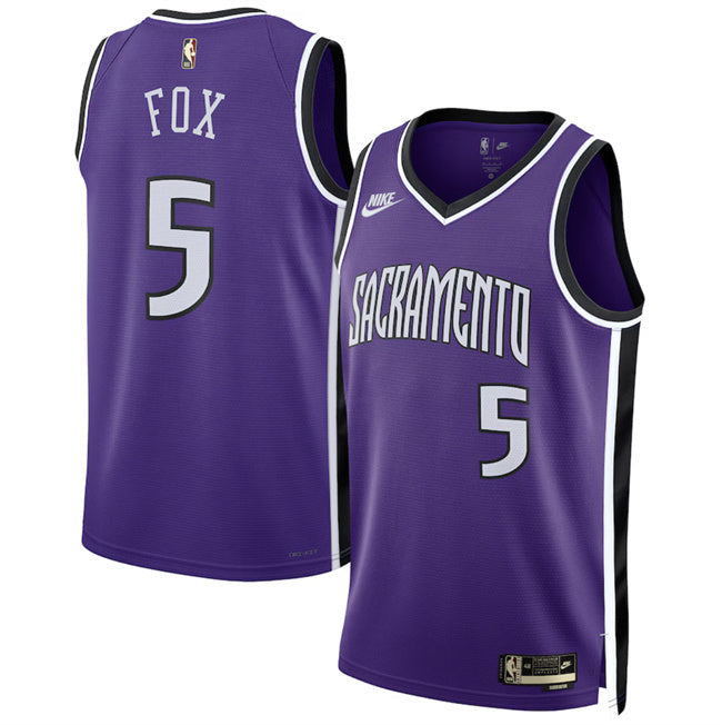 Sacramento Kings #5 De'Aaron Fox Purple 2024 25 Classic Edition Swingman Basketball Jersey basketball jersey product view 1
