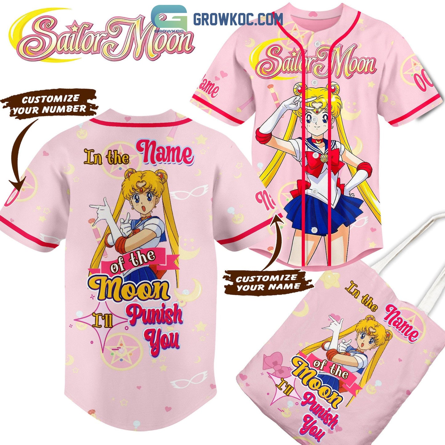 Sailor Moon In The Name Of The Moon I’ll Punish You Personalized Baseball Jersey baseball jersey product view 1
