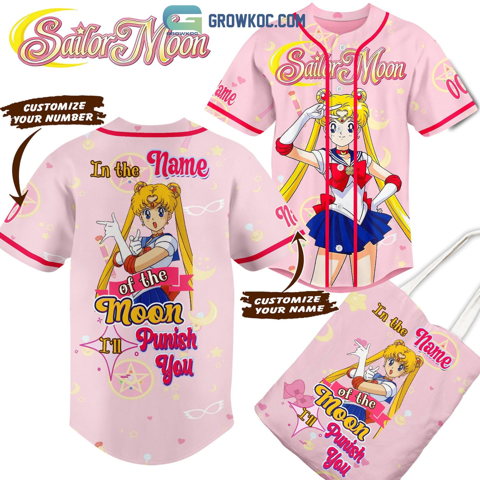 Sailor Moon In The Name Of The Moon I’ll Punish You Personalized Baseball Jersey baseball jersey product view 1
